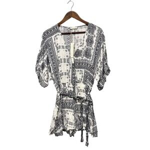 Lovestitch Bohemian Paisley Patched Romper Womens‎ Size M Belted V Neck Wide Leg